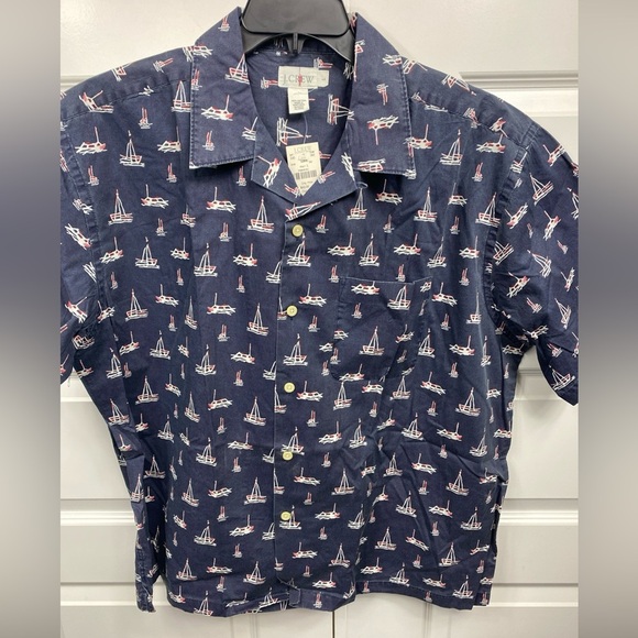 J. Crew Vintage Men’s Sail Boat Nautical Pattern Shirt Button 90s Blue Cotton LG - Picture 1 of 8